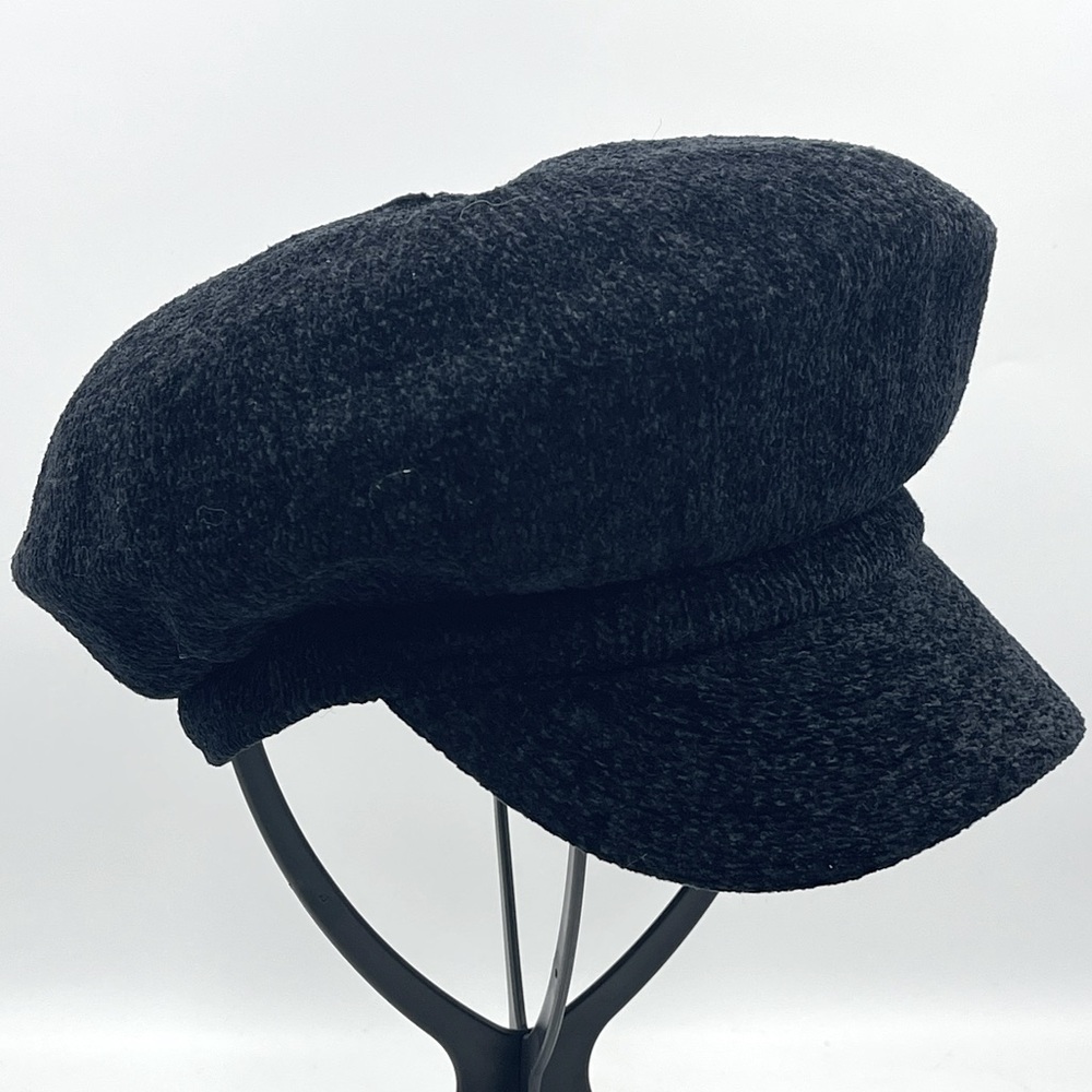 Black Hard Brim Unlined Newsboy Style Cap / Hat (One Size)
